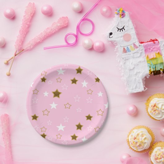Pink und Gold Stars Papier Teller (Party)