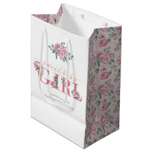 Pink und Gold Sweet Baby Girl Floral Baby Dusche Mittlere Geschenktüte