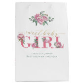 Pink und Gold Sweet Baby Girl Floral Baby Dusche Mittlere Geschenktüte (Vorderseite)