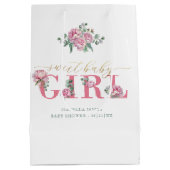 Pink und Gold Sweet Baby Girl Floral Baby Dusche Mittlere Geschenktüte (Rückseite)