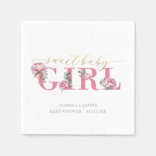 Pink und Gold Sweet Baby Girl Floral Baby Dusche Serviette