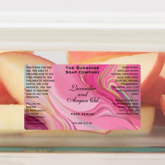 Pink und Gold Wasserfeste Kosmetiktränke Flasche Etiketten (Befestigt)