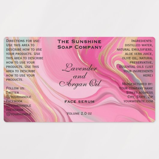 Pink und Gold Wasserfeste Kosmetiktränke Flasche Etiketten (Design 1)