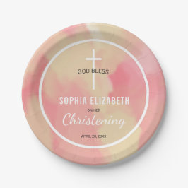 Pink und Gold Watercolor Baby Christening Pappteller