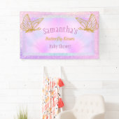 Pink und Gold Whimsical Butterfly Baby Dusche Banner (Insitu)