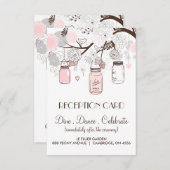 Pink und Grau Blütenmason Jars Empfang Card Einladung (Vorne/Hinten)