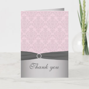 Pink und Grau Damask Danke Karte