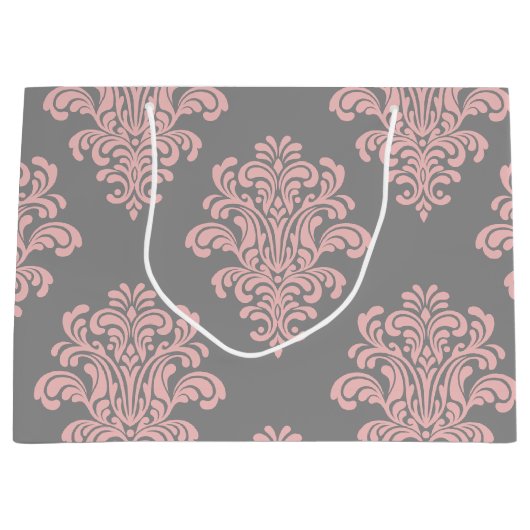 Pink und Grau-Damaskus-Muster Große Geschenktüte (Vorderseite)