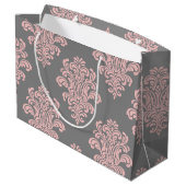 Pink und Grau-Damaskus-Muster Große Geschenktüte (Rückseite Schrägansicht)