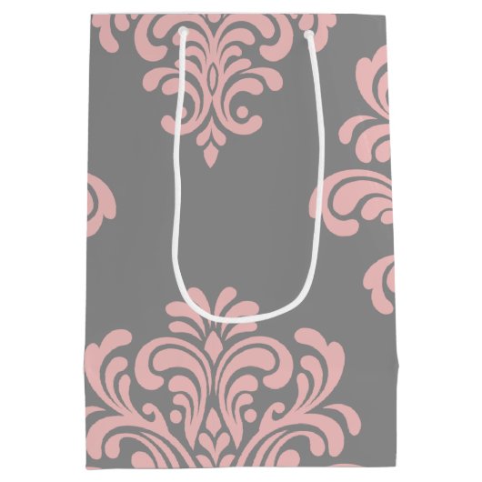 Pink und Grau-Damaskus-Muster Mittlere Geschenktüte (Rückseite)