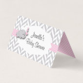 Pink und Grau Elephant Baby Dusche | Platzkarten Visitenkarten (Rückseite)