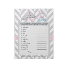 Pink und Grau Elephant Baby Duwer Game Notizblock