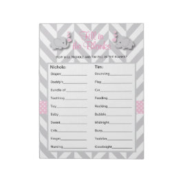 Pink und Grau Elephant Baby Shower Game - Custom Notizblock