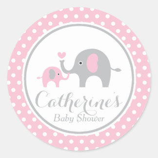 Pink und Grau Elephant Babyduschaufkleber Runder Aufkleber