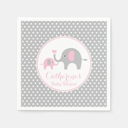 Pink und Grau Elephant Babydusche Papier Napkin Serviette (Vorderseite)