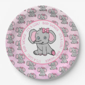 Pink und Grau Elephant Themed Baby Dusche Pappteller (Vorderseite)