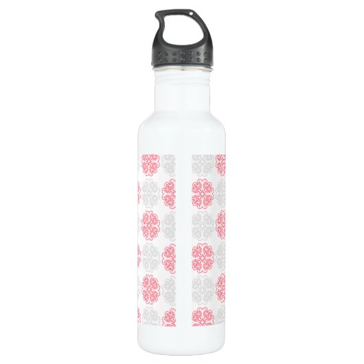 Pink und Grau Geblüht Muster Moderne Wasserflasche Edelstahlflasche (Rückseite)