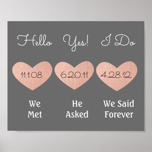Pink und Grau-Jubiläumszeichen | Hochzeitsgeschenk Poster (Vorne)