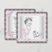 Pink und Grau Linen Baby Girl Dusche Einladung (Vorne/Hinten)