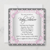 Pink und Grau Linen Baby Girl Dusche Einladung (Rückseite)