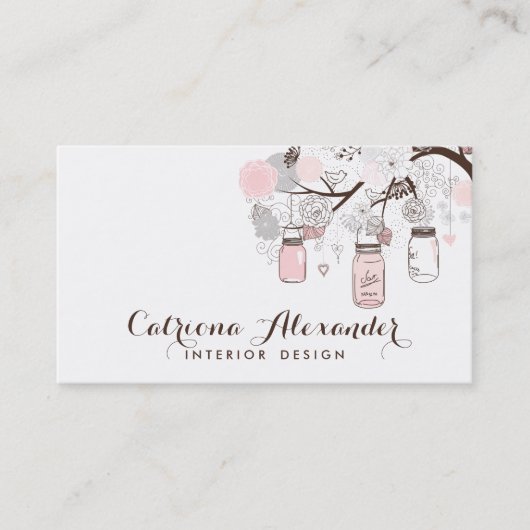 Pink und Grau Mason Jars Business Card Visitenkarte (Vorderseite)