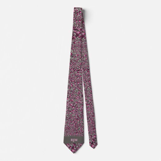Pink und Grau Paisley mit Monogramm für Ihn Krawatte (Vorderseite)