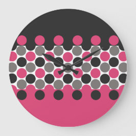 Pink und Grau Polka Dot Große Wanduhr