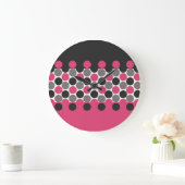 Pink und Grau Polka Dot Große Wanduhr (Zuhause)