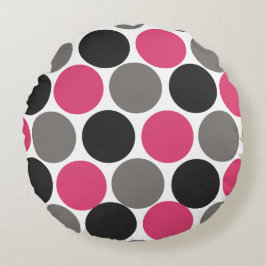 Pink und Grau Polka Dot Rundes Kissen