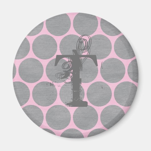 Pink und Grau Polka Dot Texturierte Muster Magnet (Vorne)