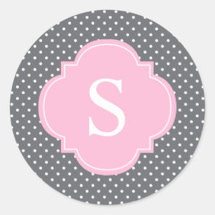 Pink und Grau Polka Dots Patter Runder Aufkleber