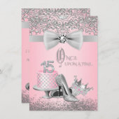 Pink und Grau Quinceanera Einladung (Vorne/Hinten)