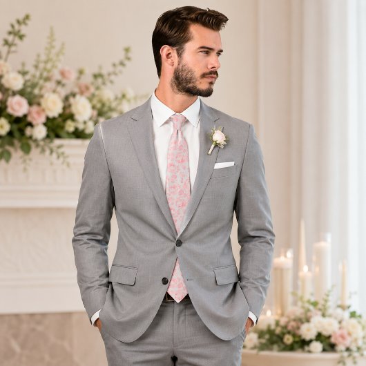 Pink und Grau Rose Muster Neck Tie Krawatte
