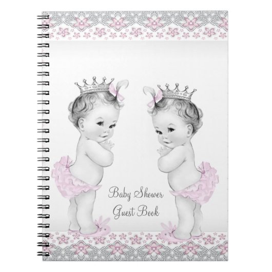Pink und Grau Twins Baby Showbook Notizblock (Vorderseite)