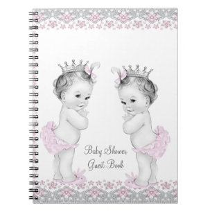 Pink und Grau Twins Baby Showbook Notizblock