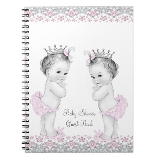 Pink und Grau Twins Baby Showbook Notizblock (Vorderseite)