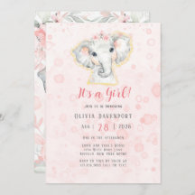 Pink und Grau Wasserfarbe Elephant Girl Baby Dusch