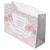 Pink und Grau Zickzack Ballerina Danke Große Geschenktüte (Rückseite Schrägansicht)