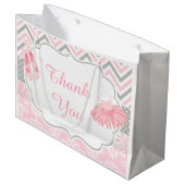 Pink und Grau Zickzack Ballerina Danke Große Geschenktüte (Vorderseite Schrägansicht)