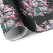 Pink und Graues Spuk Hausmuster Halloween Geschenkpapier (Rolleneckpunkt)