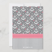 Pink und Gray Anchor Kinderdusche Einladung (Rückseite)