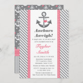 Pink und Gray Anchor Kinderdusche Einladung (Vorne/Hinten)