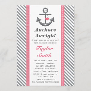 Pink und Gray Anchor Kinderdusche Einladung