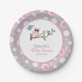 Pink und Gray Baby Owl Baby Dusche Thema Pappteller