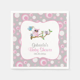 Pink und Gray Baby Owl Baby Dusche Thema Serviette