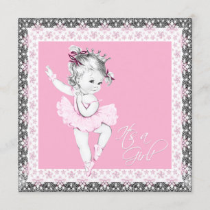 Pink und Gray Ballerina Baby Girl Dusche Einladung