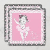 Pink und Gray Ballerina Baby Girl Dusche Einladung (Vorne/Hinten)