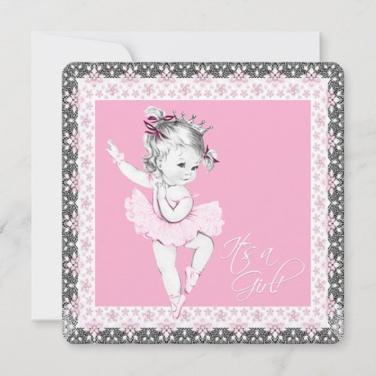 Pink und Gray Ballerina Baby Girl Dusche Einladung (Vorderseite)