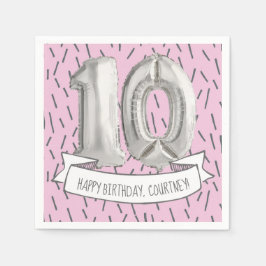 Pink und Gray Balloon Girls 10. Geburtstagsparty Serviette