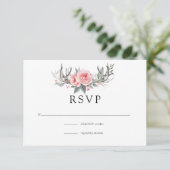 Pink und Gray Boho Blumenhochzeit RSVP Karte (Stehend Vorderseite)
